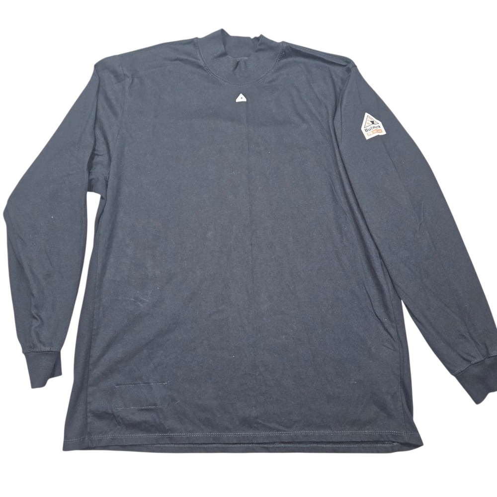 Bulwark FR Flame Resistant CAT 2 Mock Neck L/S Shirt Navy Blue Sz XL